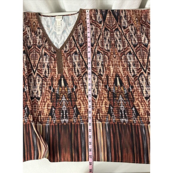 Chico's Brown Geometric Southwest with Beaded Neckline Poncho Top Women's Size S - Picture 13 of 14